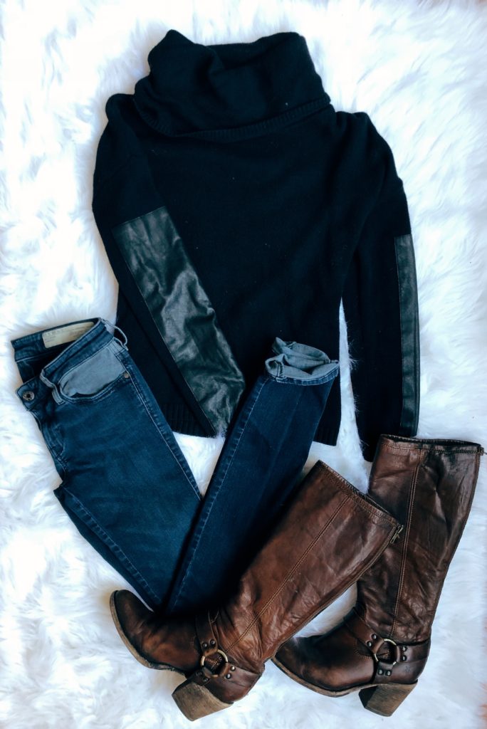 chunky sweater, deisel jeans, frye boots