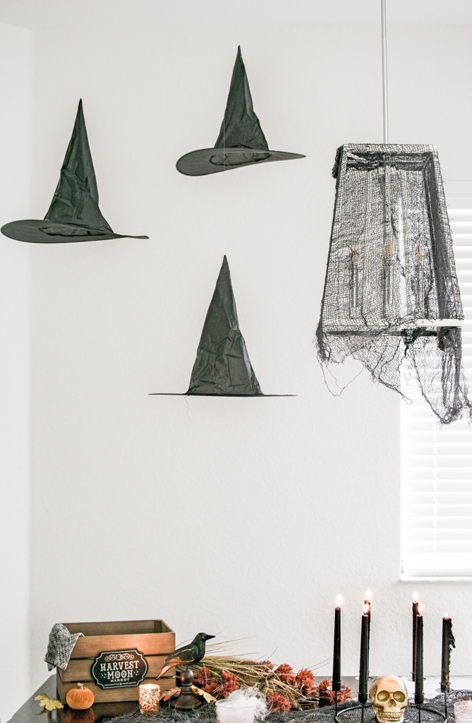magical floating hats decocrated halloween tablescape easy decor